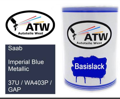 Saab, Imperial Blue Metallic, 37U / WA403P / GAP: 500ml Lackdose, von ATW Autoteile West.